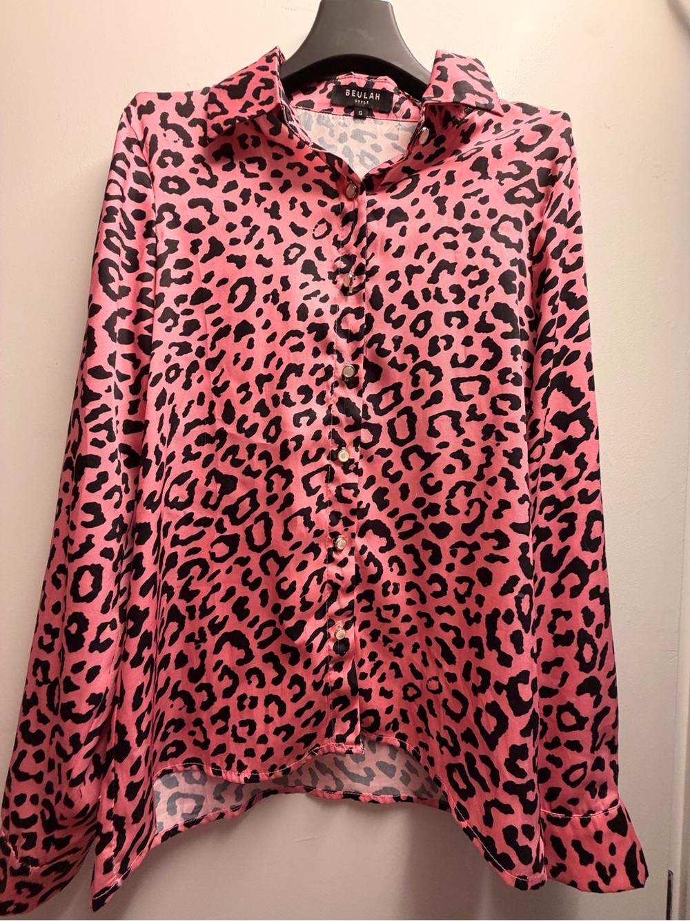 Beulah Pink and Black Leopard-Print Button Down Shirt